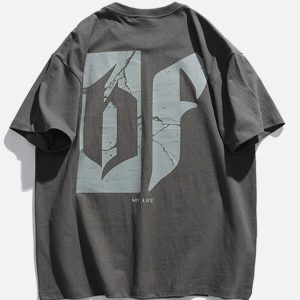 retro cracked letters graphic tee edgy  urban streetwear essential 3401