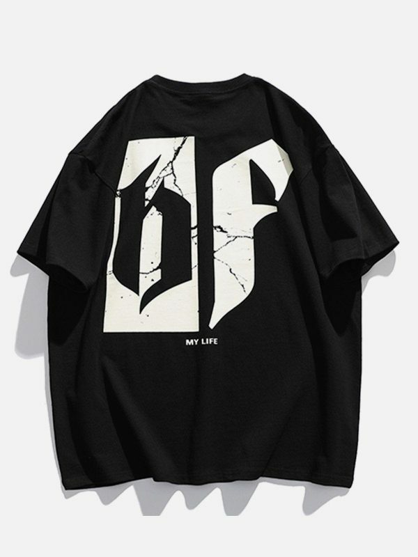 retro cracked letters graphic tee edgy  urban streetwear essential 4280