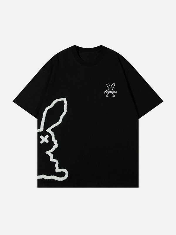 retro embroidered rabbit tee edgy y2k streetwear fashion 6090