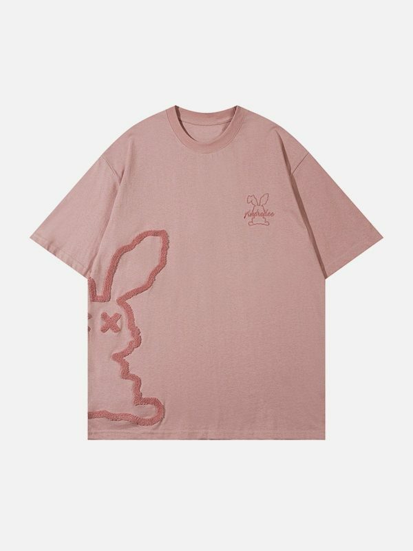 retro embroidered rabbit tee edgy y2k streetwear fashion 7759
