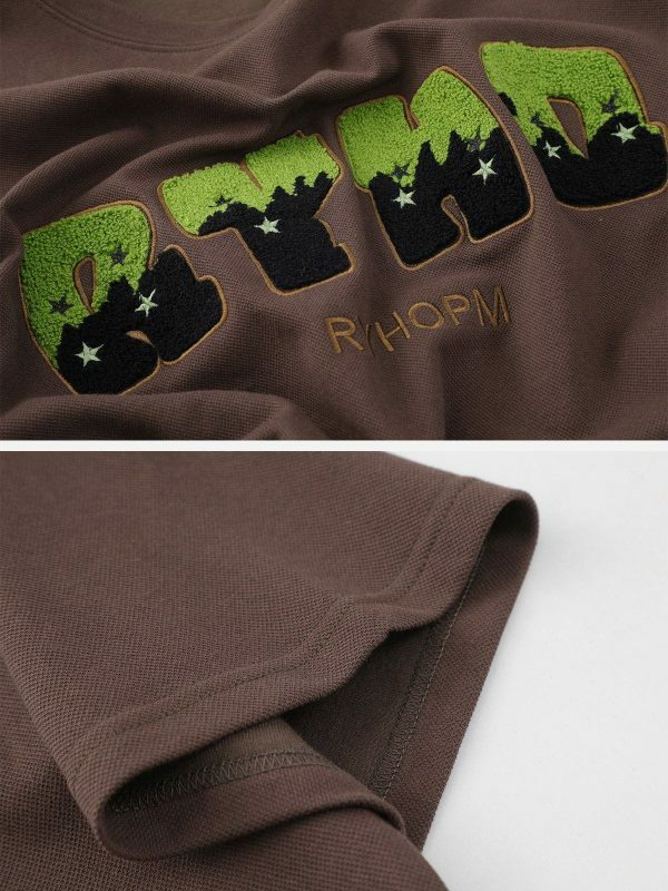 retro embroidered towel tee edgy  vibrant y2k fashion shirt 6399