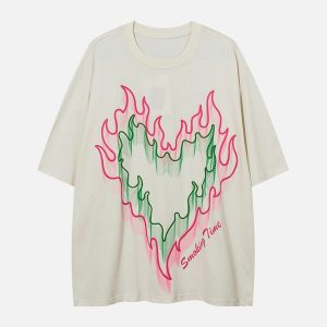 retro flame graphic shirt edgy  vibrant streetwear essential 6467