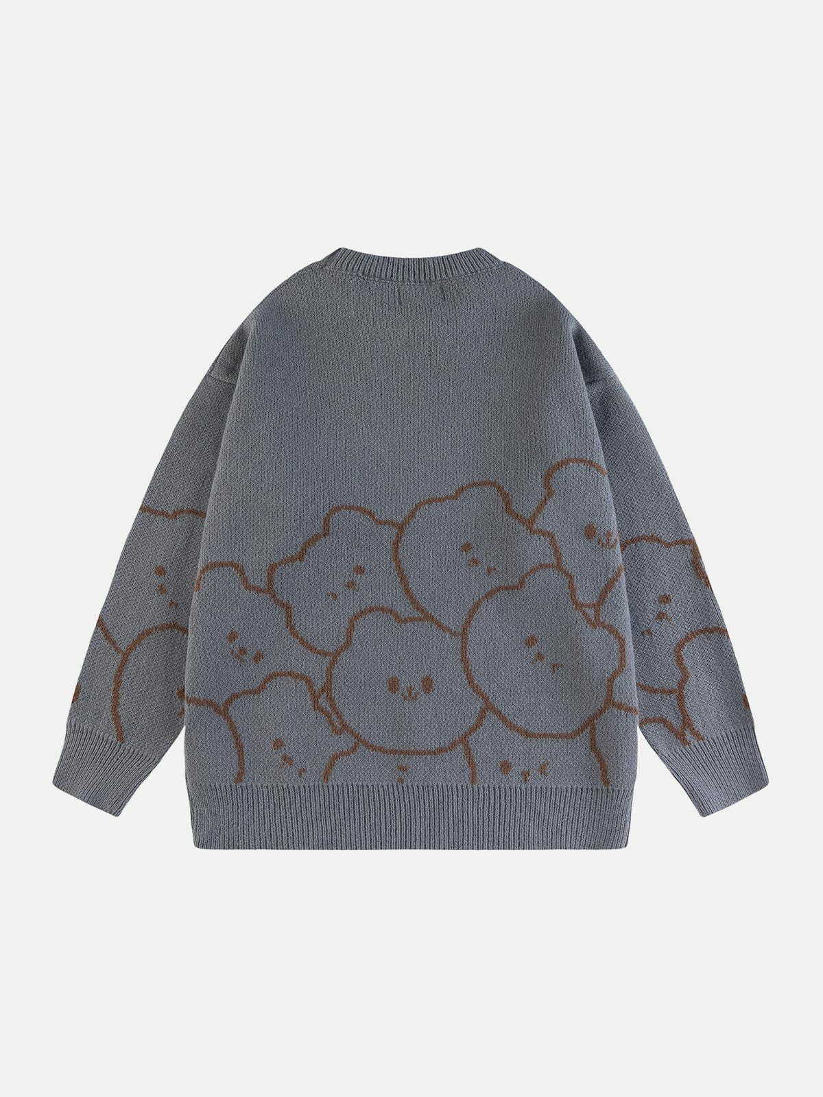 retro jacquard bear sweater quirky vintage charm 6477