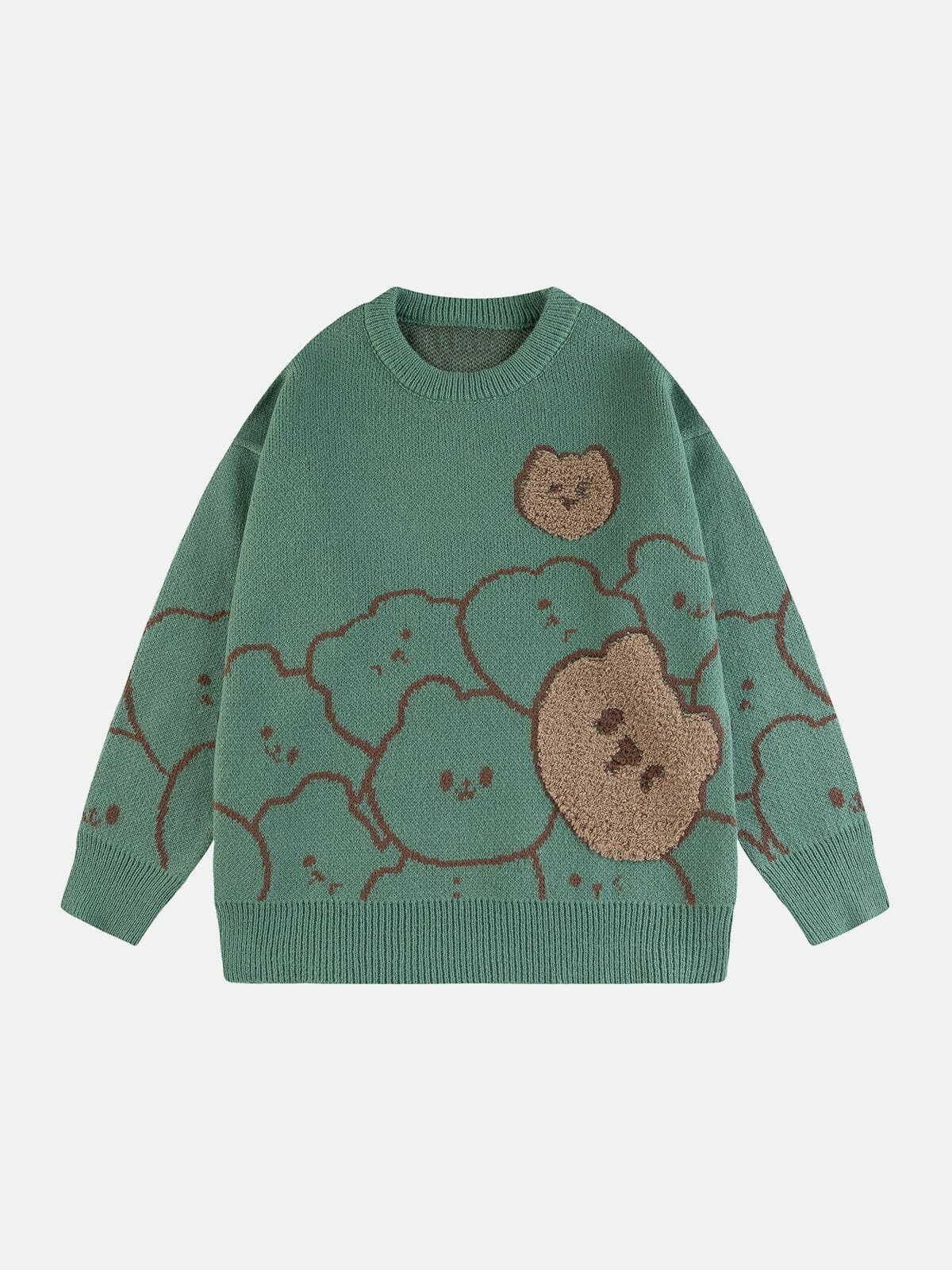 retro jacquard bear sweater quirky vintage charm 6860