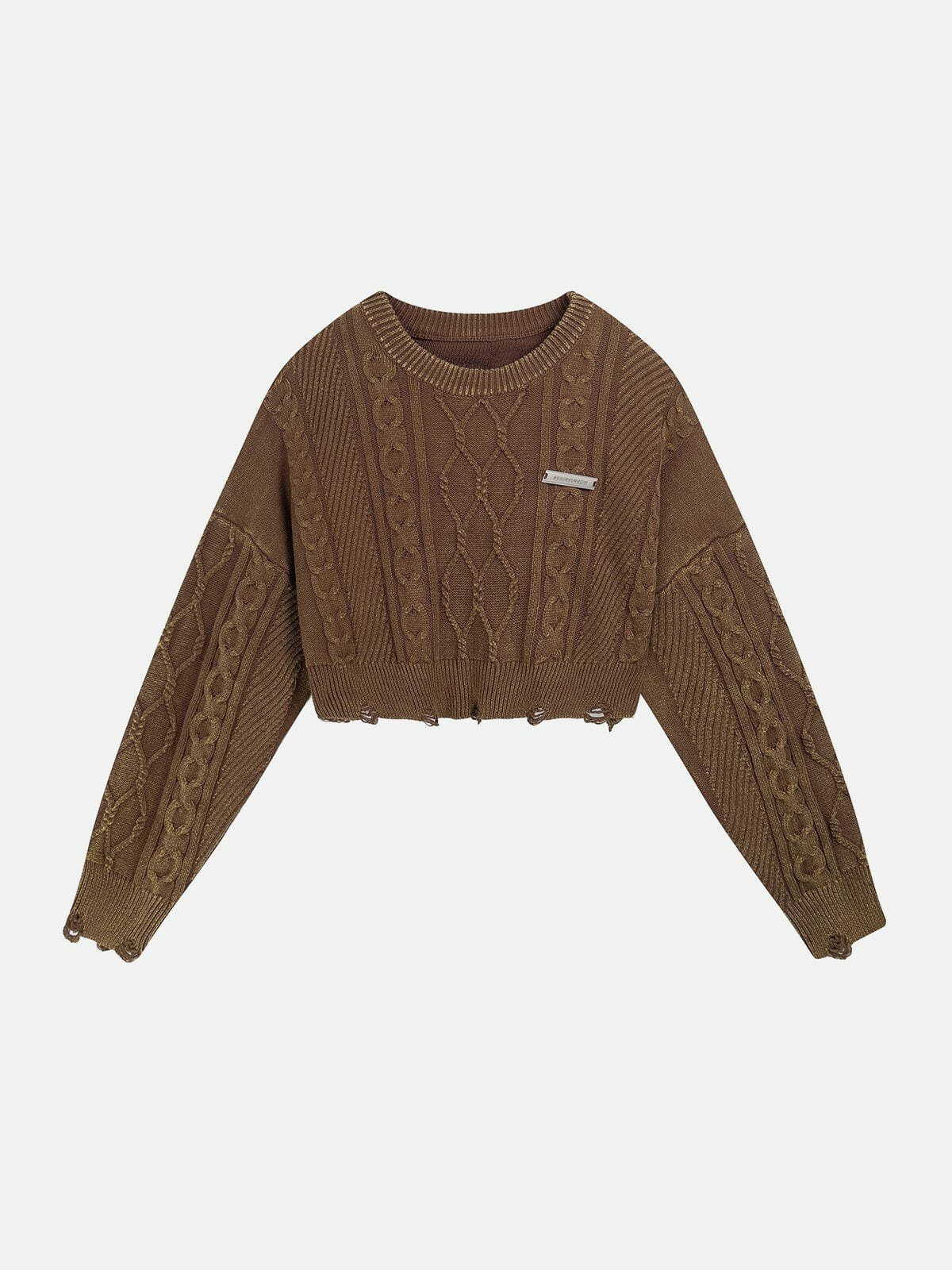 retro jacquard raw edge sweater vintage washed & edgy 7776