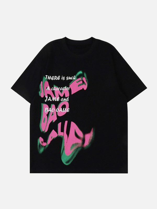 retro letter print tshirt edgy  vibrant urban streetwear 7914