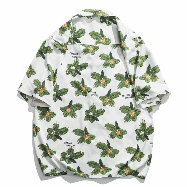 retro pineapple leaves tee vibrant short sleeve shirt 8802