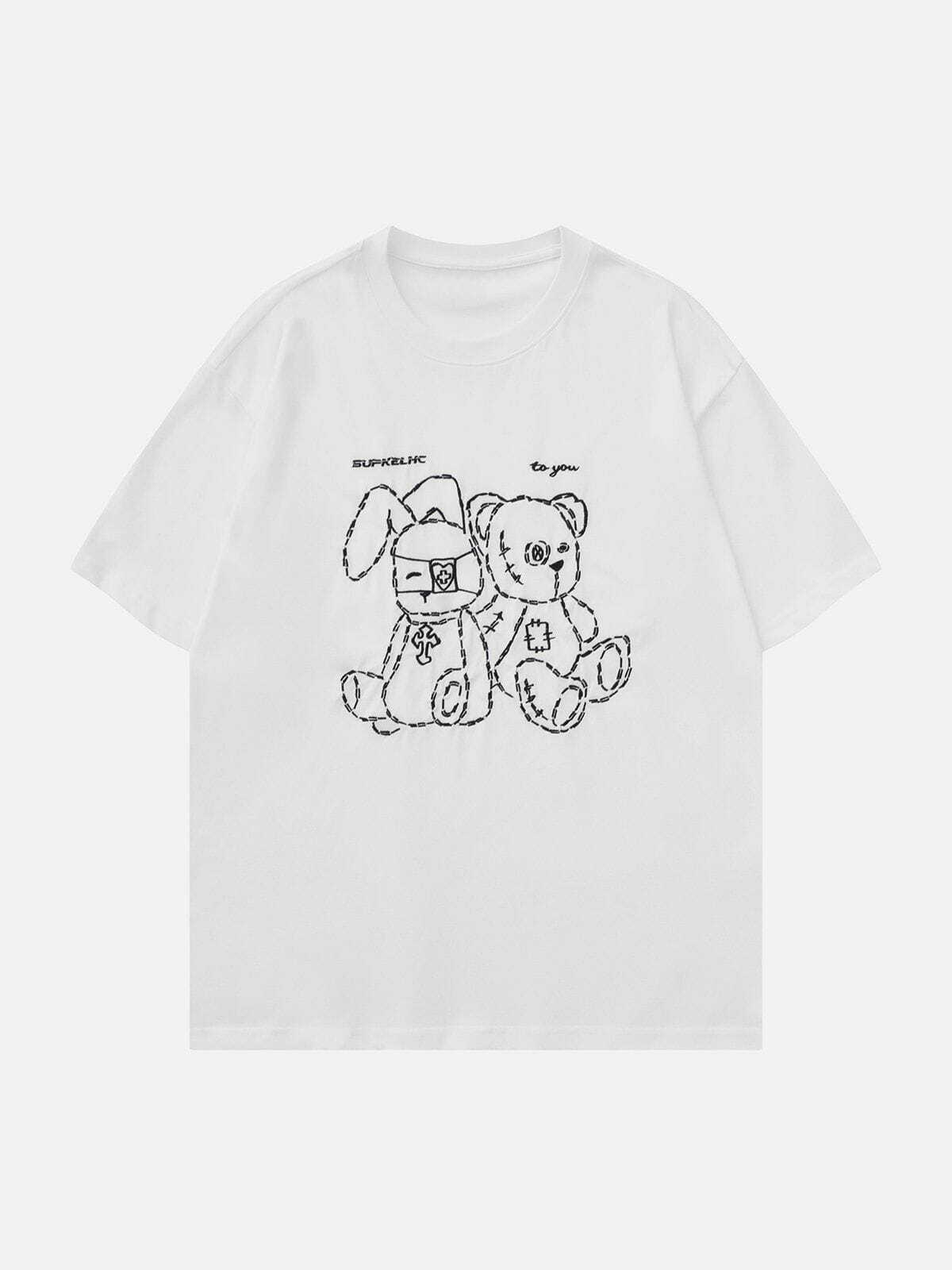 retro rabbit and bear print tee quirky y2k fashion charm 5390