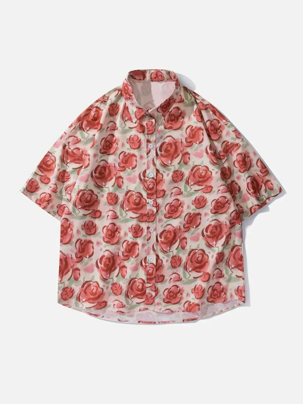 retro roses tee youthful  chic short sleeve shirt 3721