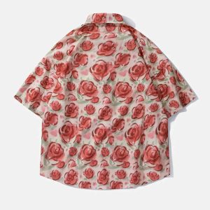 retro roses tee youthful  chic short sleeve shirt 4419