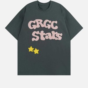 retro star embroidery tshirt edgy  vibrant streetwear 8583