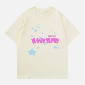 retro star tee edgy  vibrant foam print shirt 1072