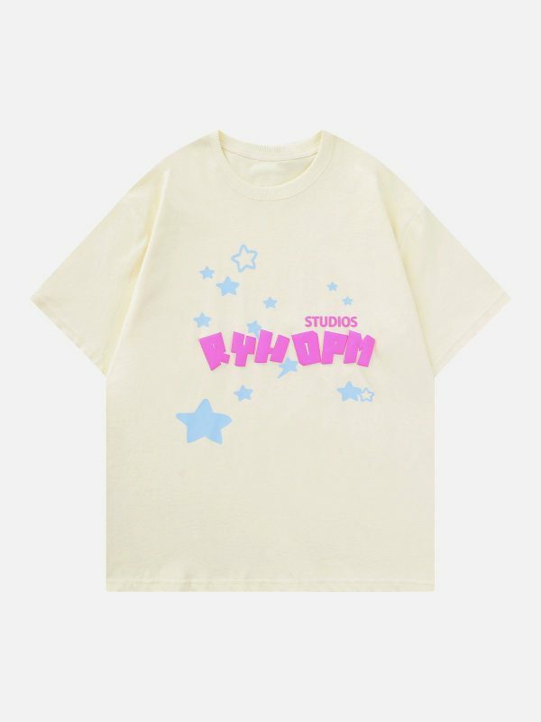 retro star tee edgy  vibrant foam print shirt 1072
