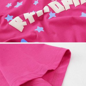 retro star tee edgy  vibrant foam print shirt 6034