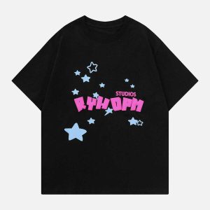 retro star tee edgy  vibrant foam print shirt 8986