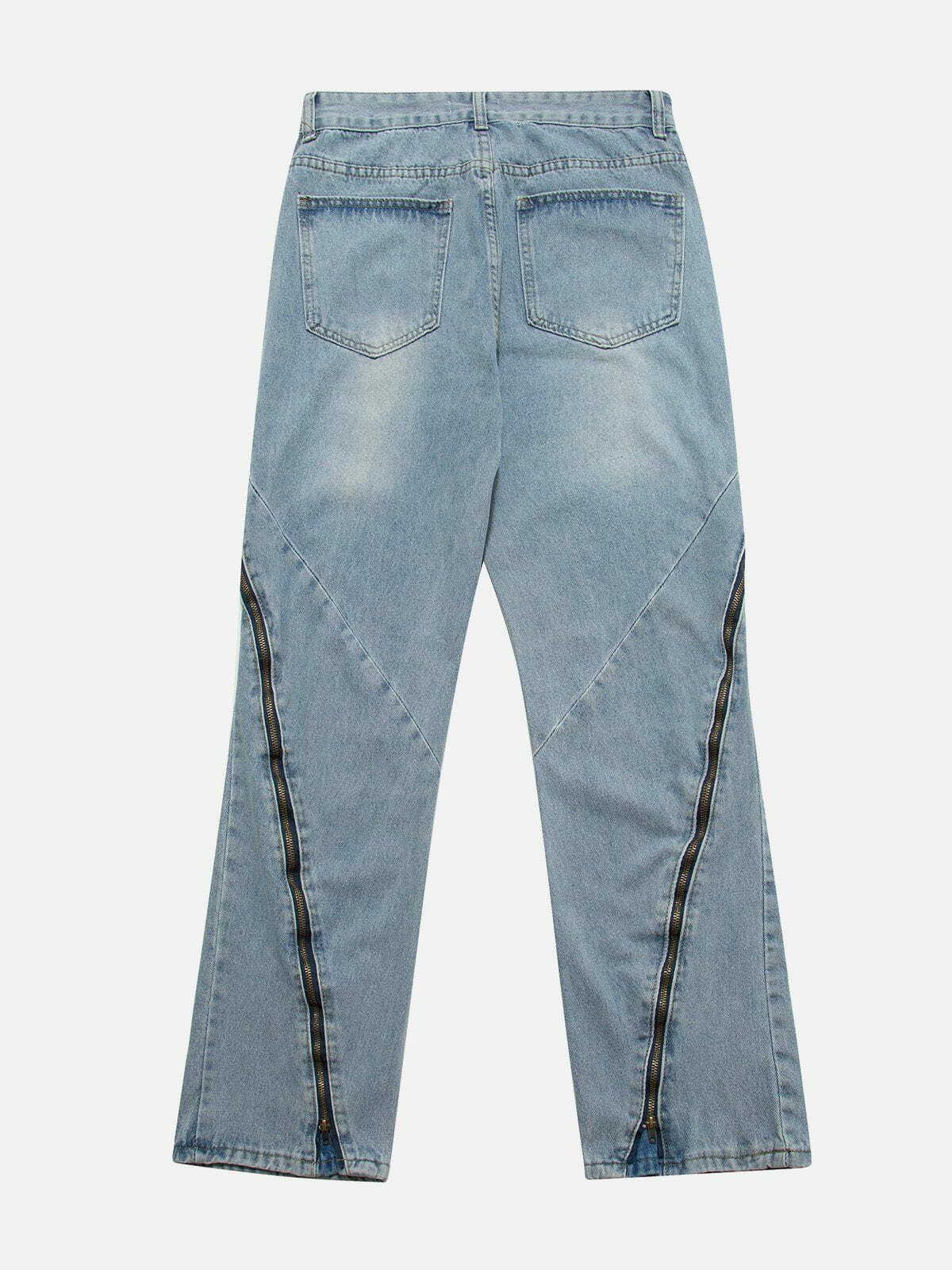retro wash zip jeans adjustable fit & vintage vibes 8991