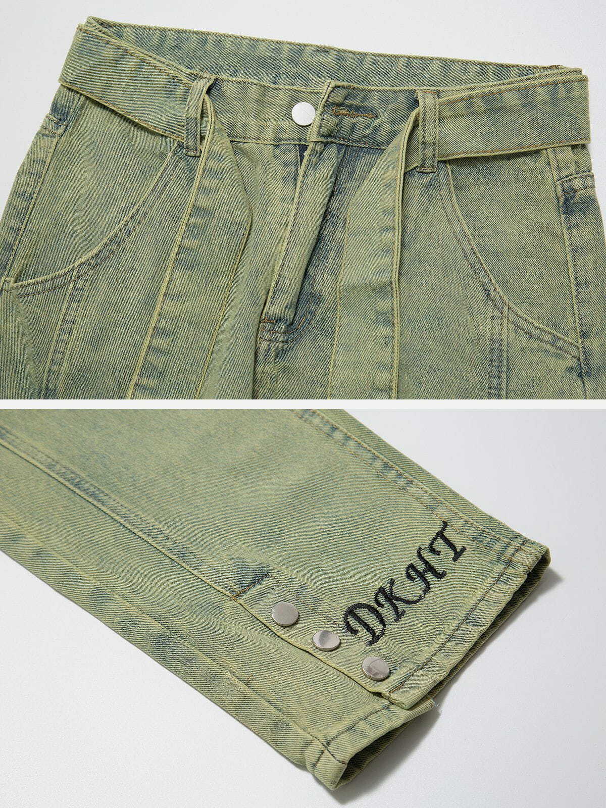 retro washed button slit jeans edgy & stylish denim 8475