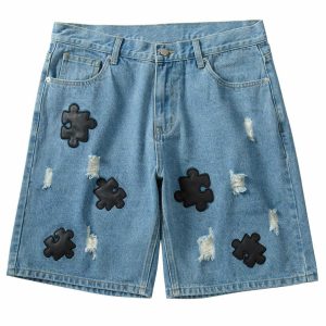 retro zipup puzzle shorts edgy streetwear chic 2323