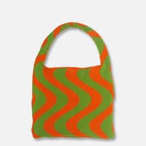 revolutionary knitting stripe bag edgy  retro fashion statement 5878