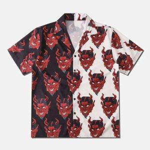 revolutionary patchwork devil shirt edgy  retro streetwear 1737
