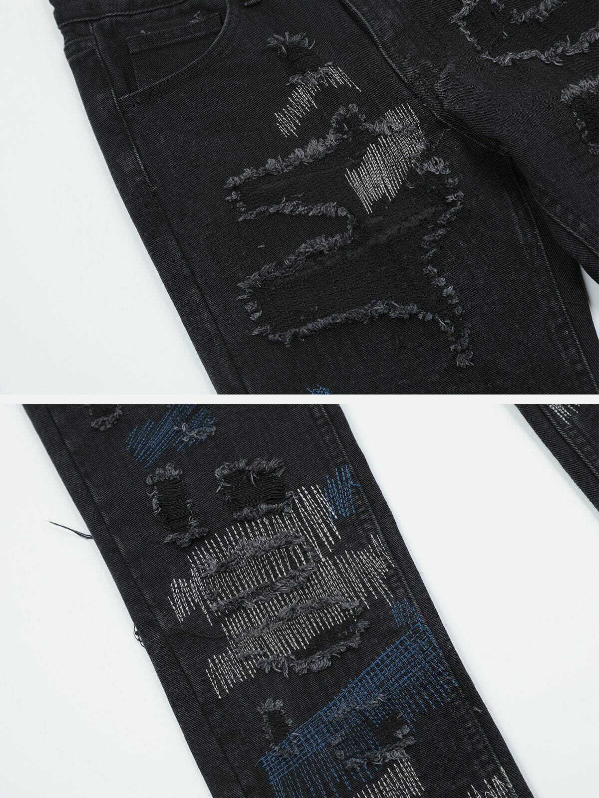 revolutionary patchwork embroidered jeans edgy & irregular design 1816