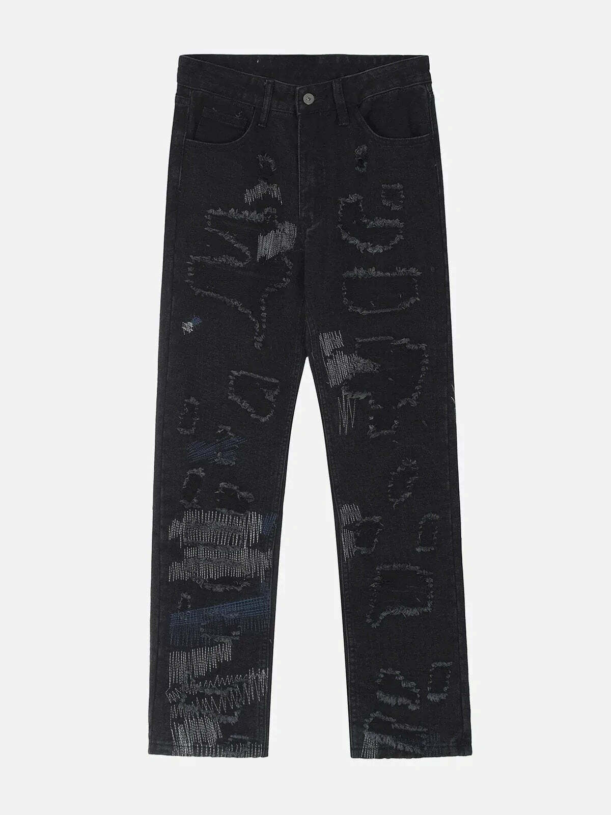 revolutionary patchwork embroidered jeans edgy & irregular design 4345