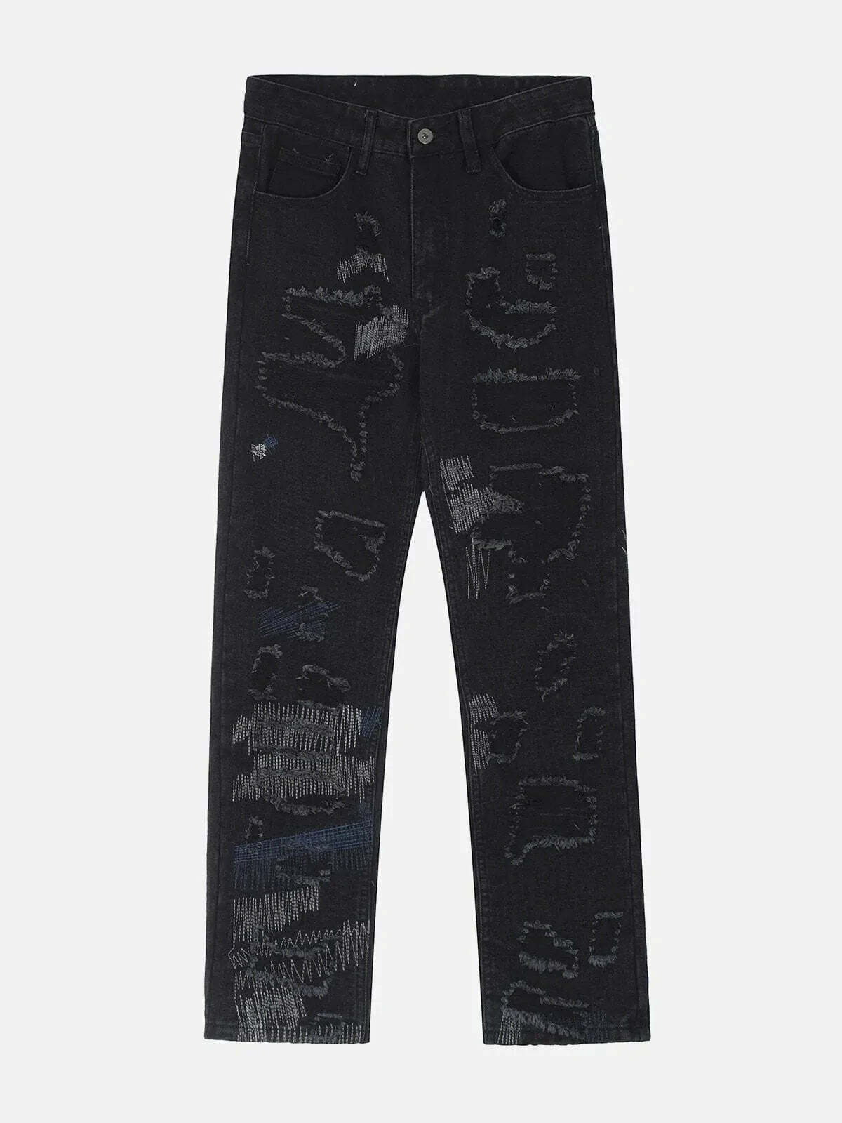 revolutionary patchwork embroidered jeans edgy & irregular design 5423