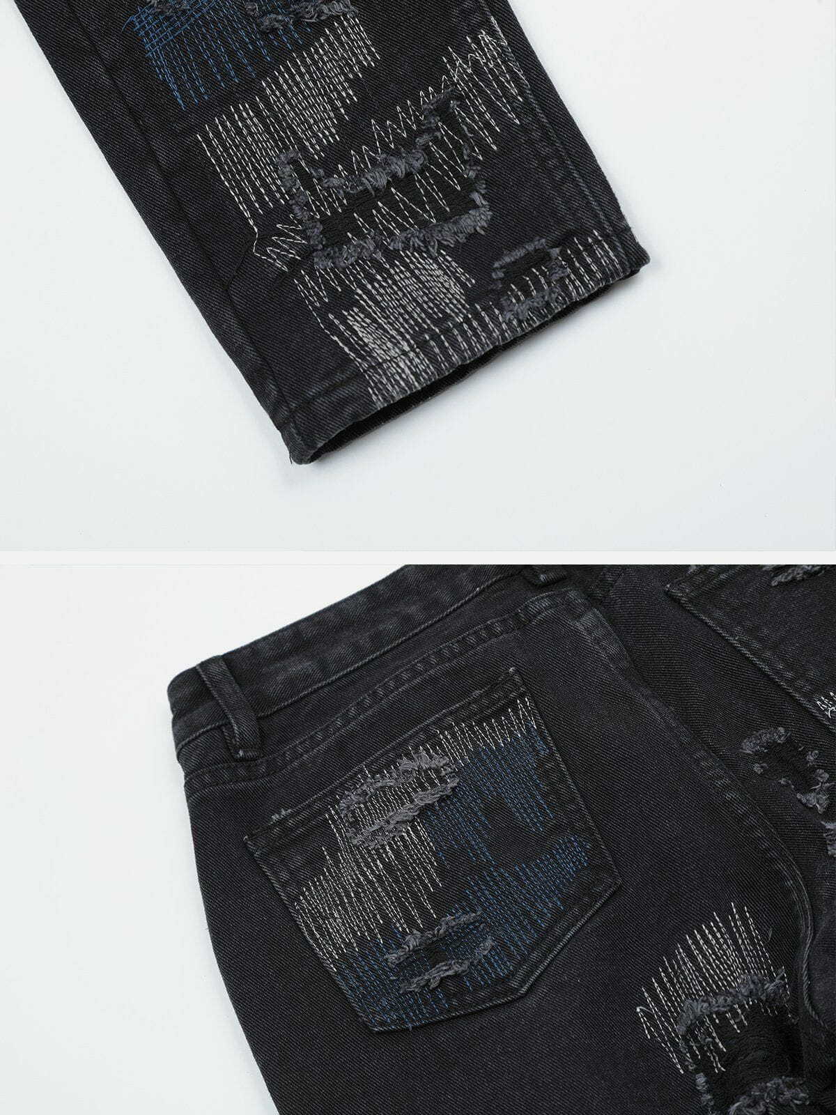 revolutionary patchwork embroidered jeans edgy & irregular design 7738