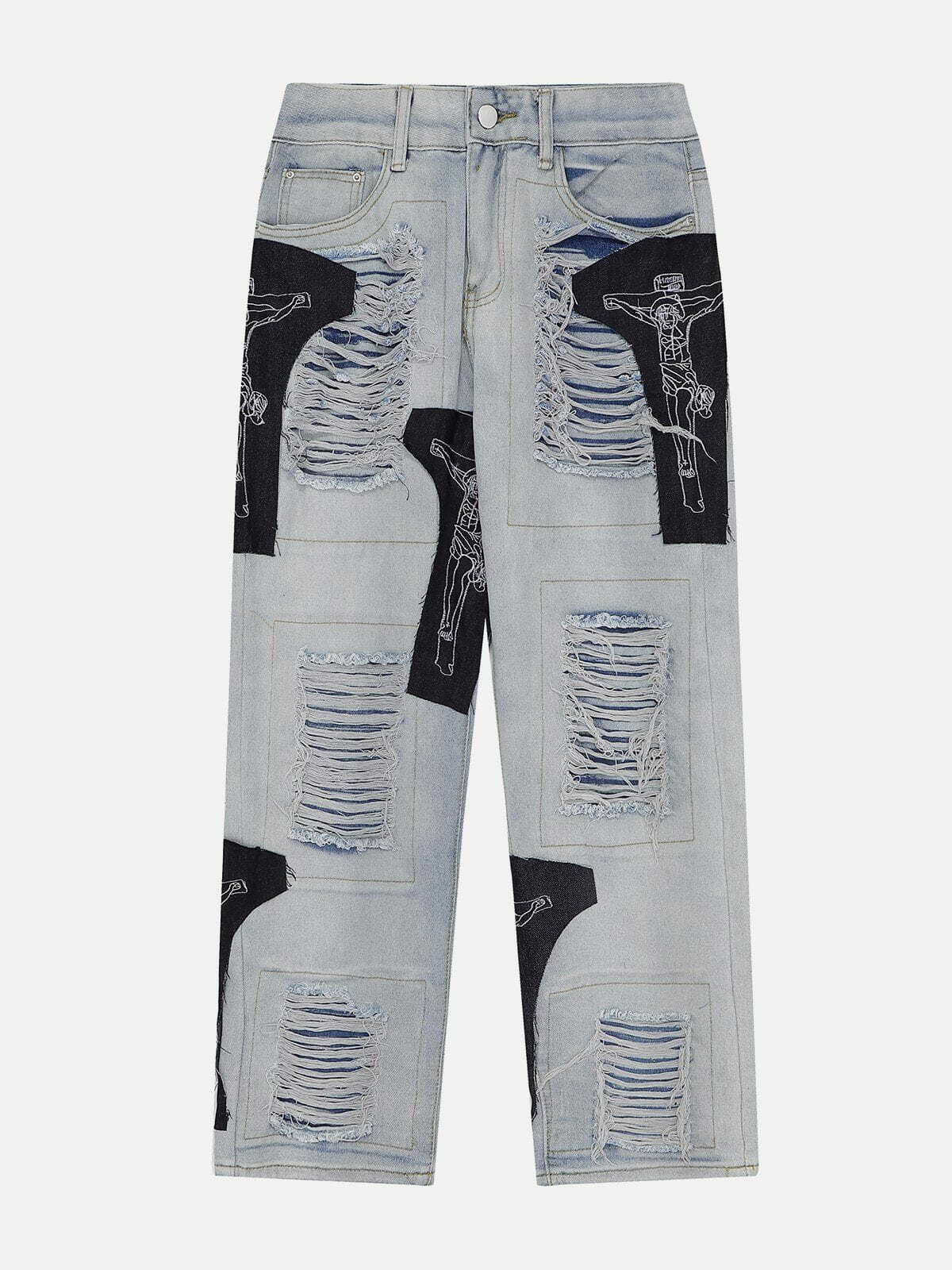 revolutionary patchwork jeans edgy & distinctive streetwear 3013
