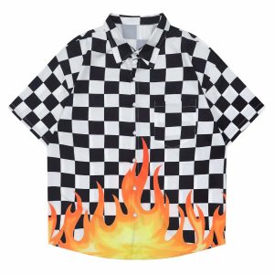 revolutionary plaid flame shirt edgy  retro streetwear essential 2720