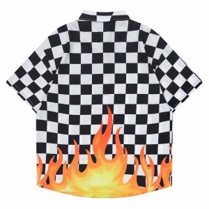 revolutionary plaid flame shirt edgy  retro streetwear essential 4711