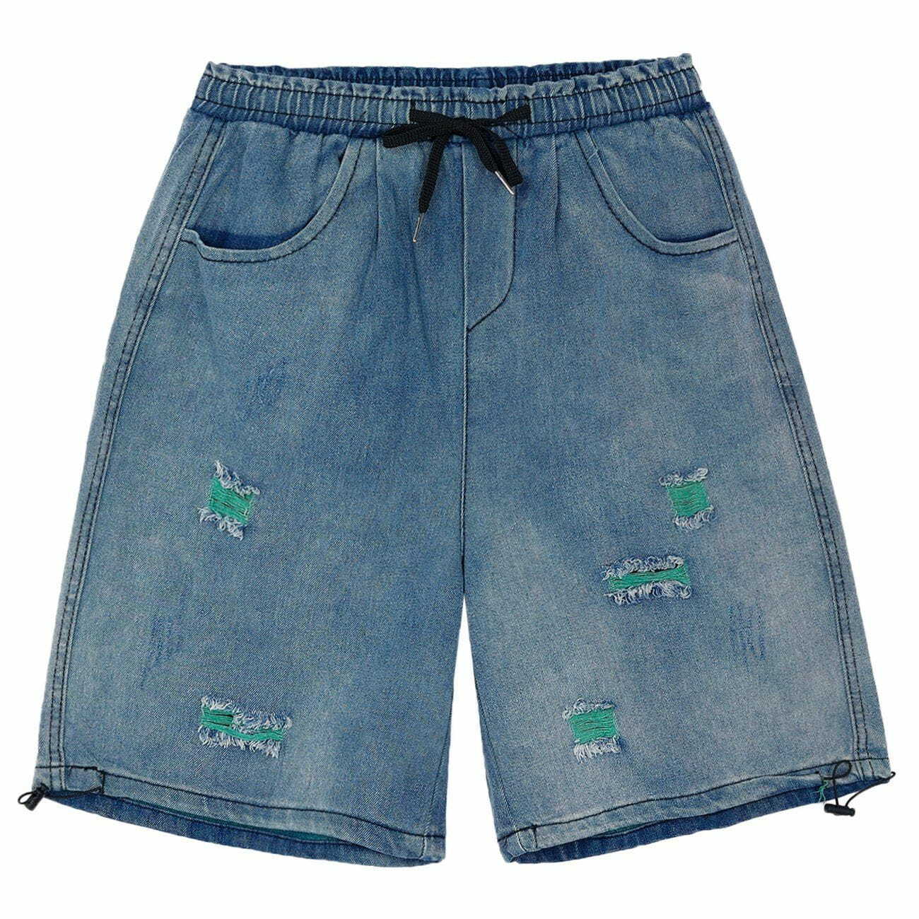 revolutionary ripped denim drawstring shorts y2k streetwear essential 5685