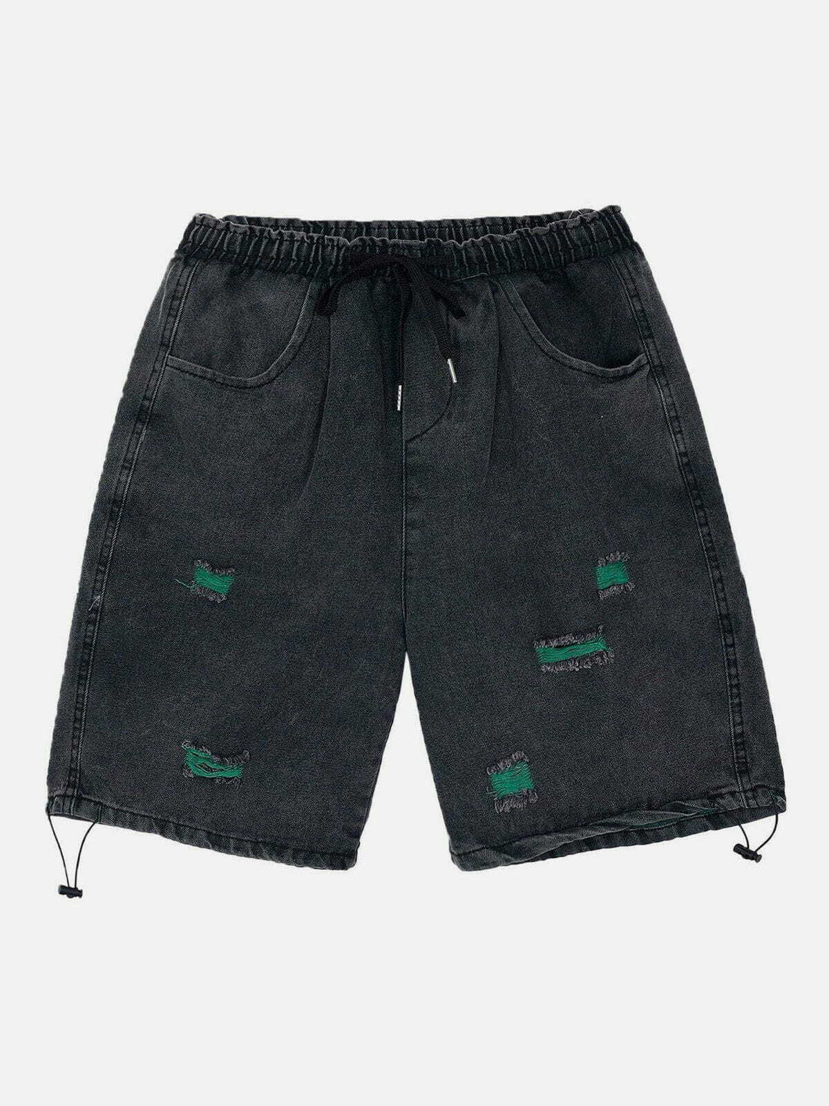 revolutionary ripped denim drawstring shorts y2k streetwear essential 6928