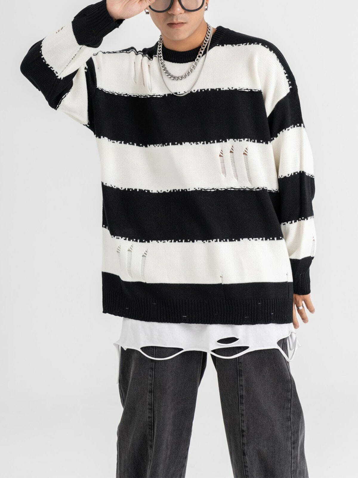 ripped jacquard sweater edgy streetwear staple 5032