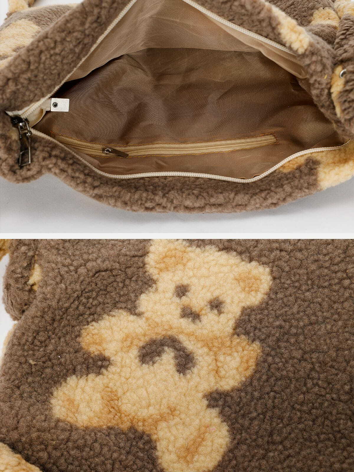 sherpa bear print shoulder bag quirky & y2k streetwear accessory 4743