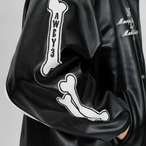 skeleton letters pu jacket edgy & retro streetwear 2356