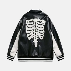 skeleton letters pu jacket edgy & retro streetwear 4753