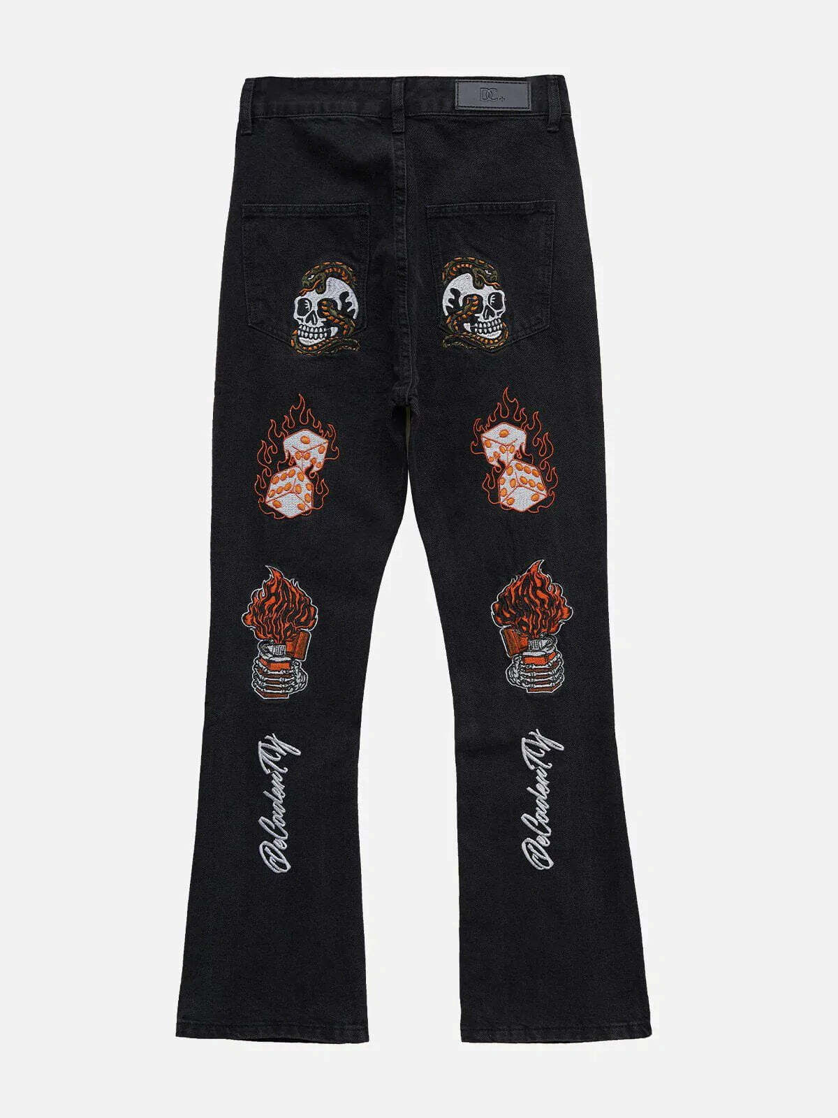 skull embroidered print jeans edgy streetwear icon 5492