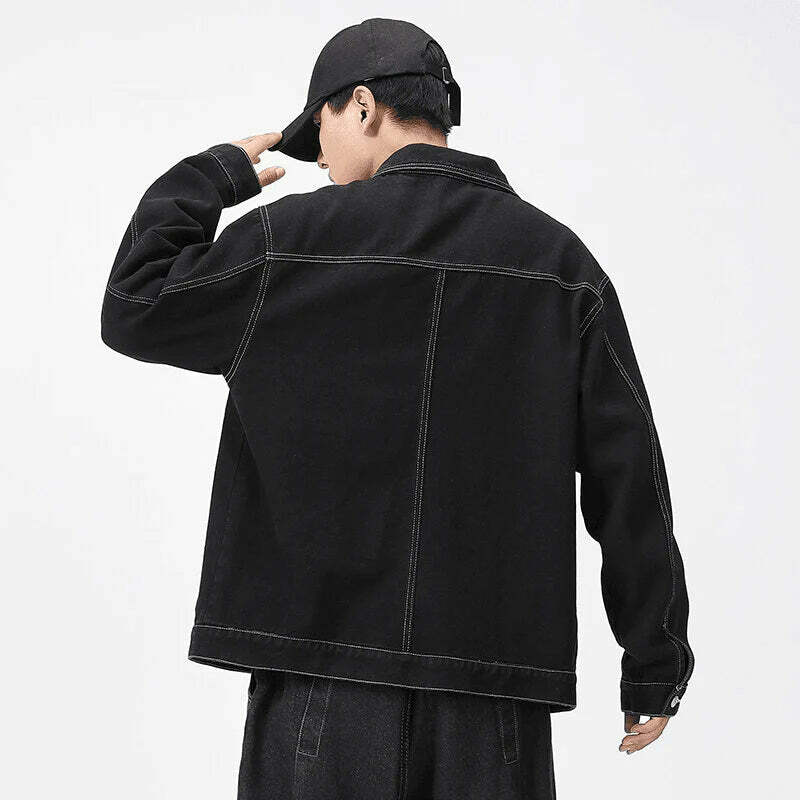 sleek black denim jacket urban fashion essential 2437