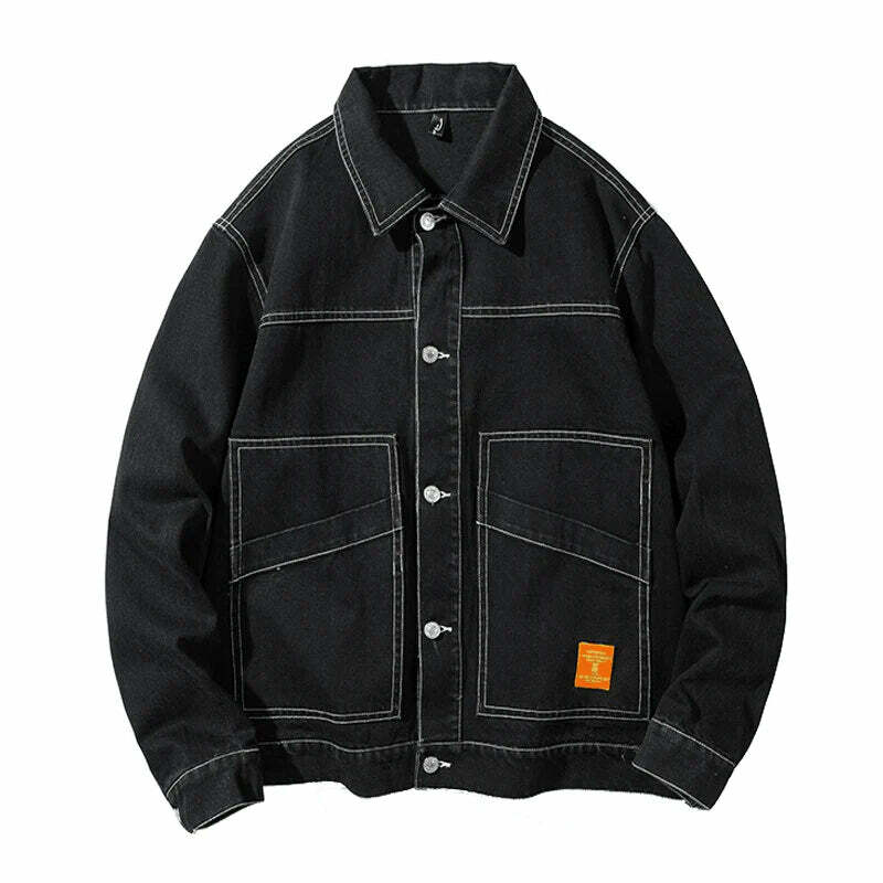 sleek black denim jacket urban fashion essential 4530