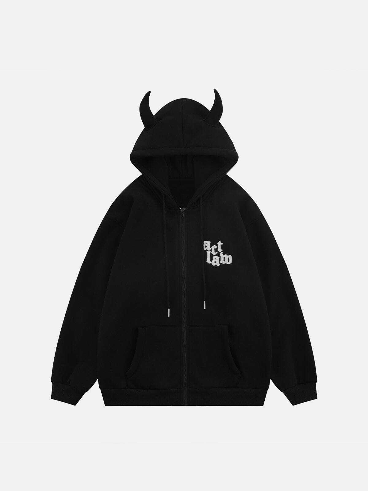 sleek devil head hoodie edgy streetwear icon 4979