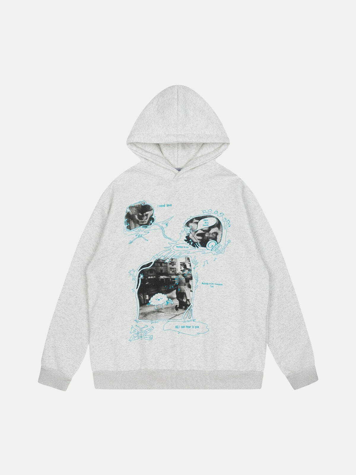 sliced print pullover hoodie edgy black & white streetwear 1104