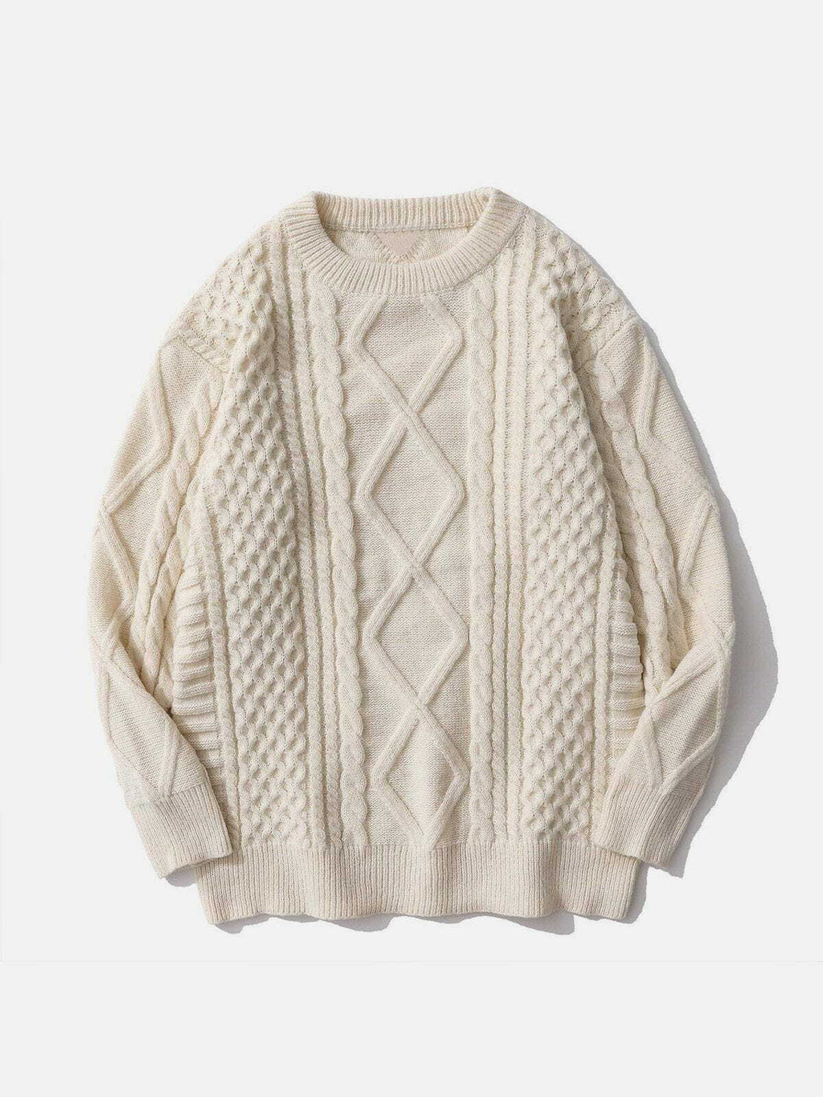 solid color woven pattern knit sweater chic & innovative y2k essential 1563