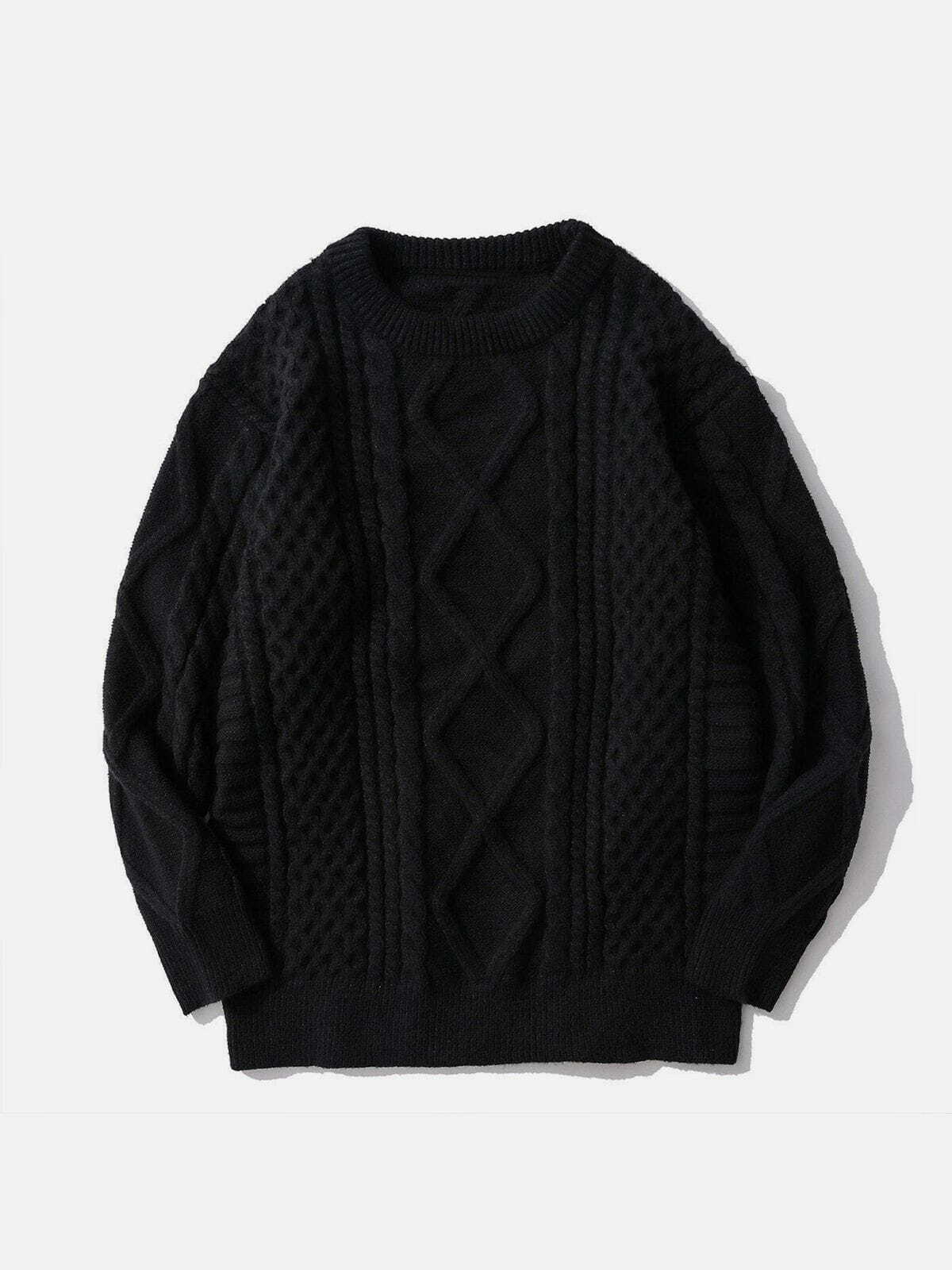 solid color woven pattern knit sweater chic & innovative y2k essential 5539