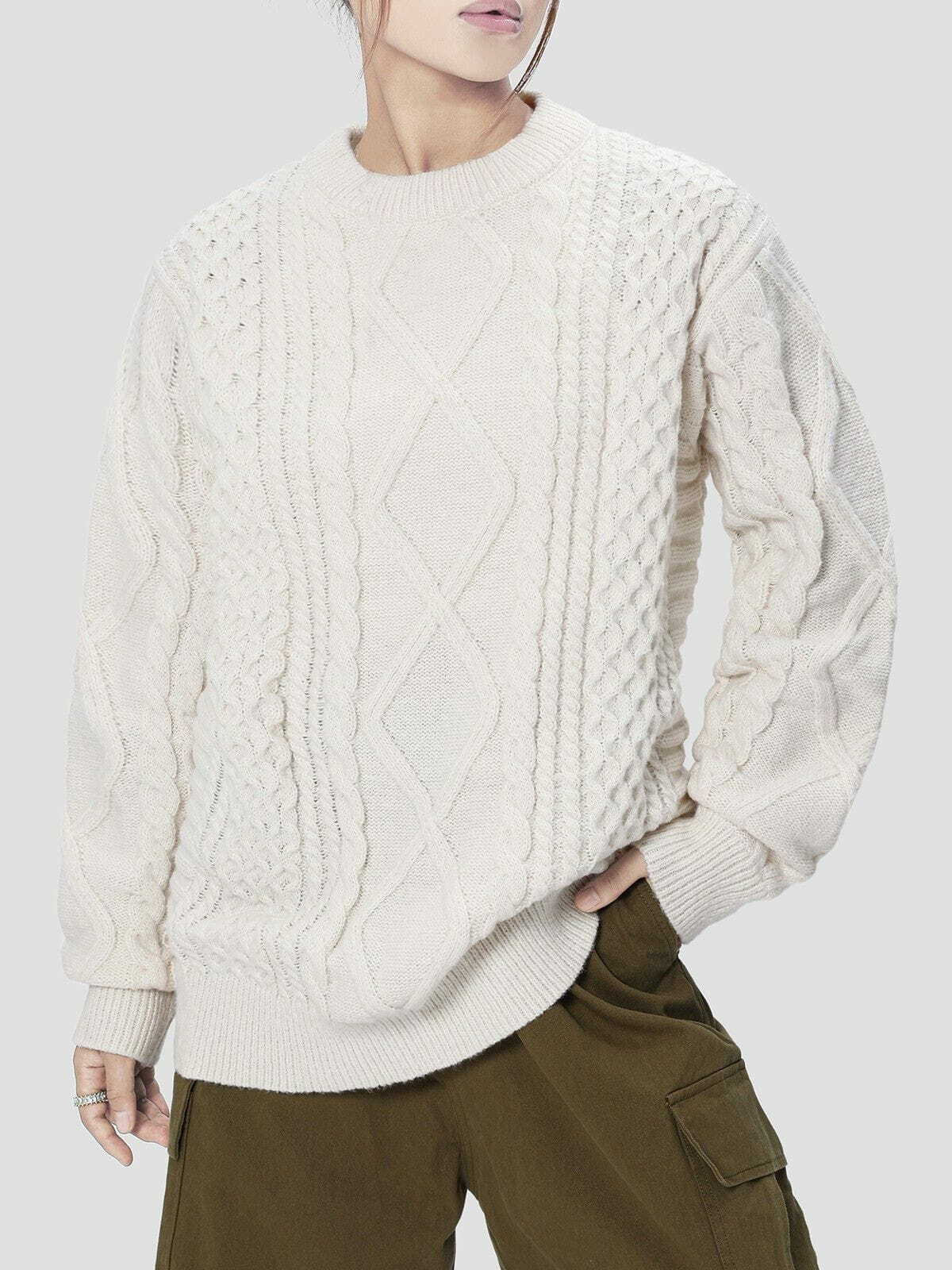 solid color woven pattern knit sweater chic & innovative y2k essential 7065