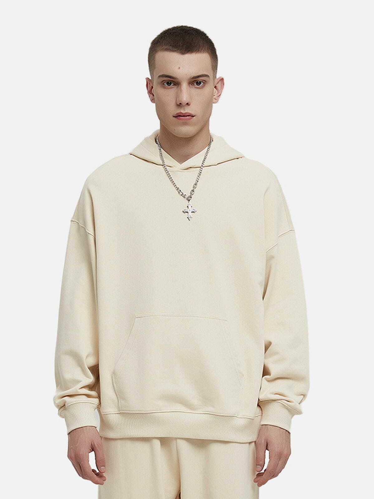 solid cotton hoodie urban streetwear essential 5787