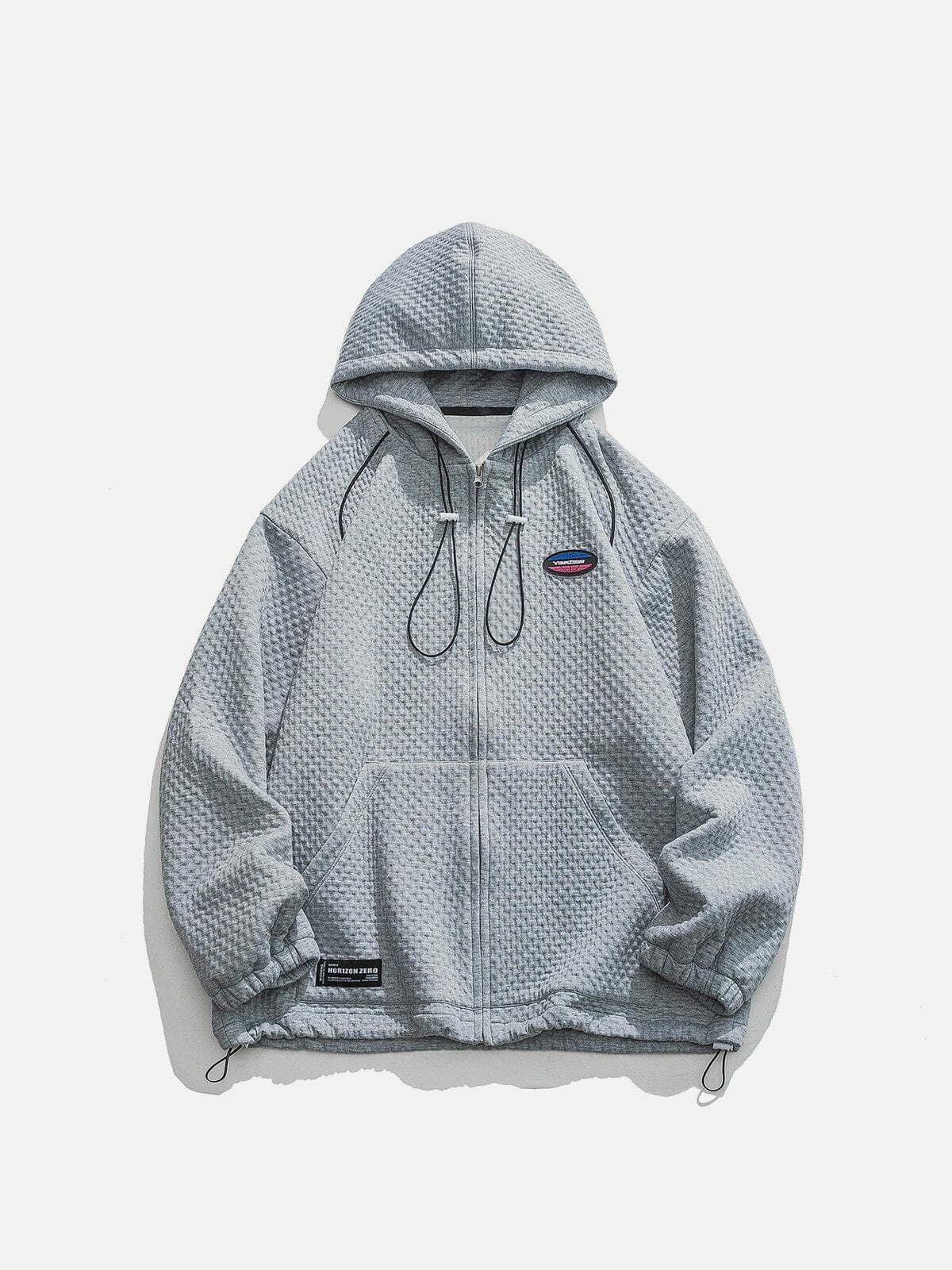 solid zip hoodie edgy patch pocket design 7339