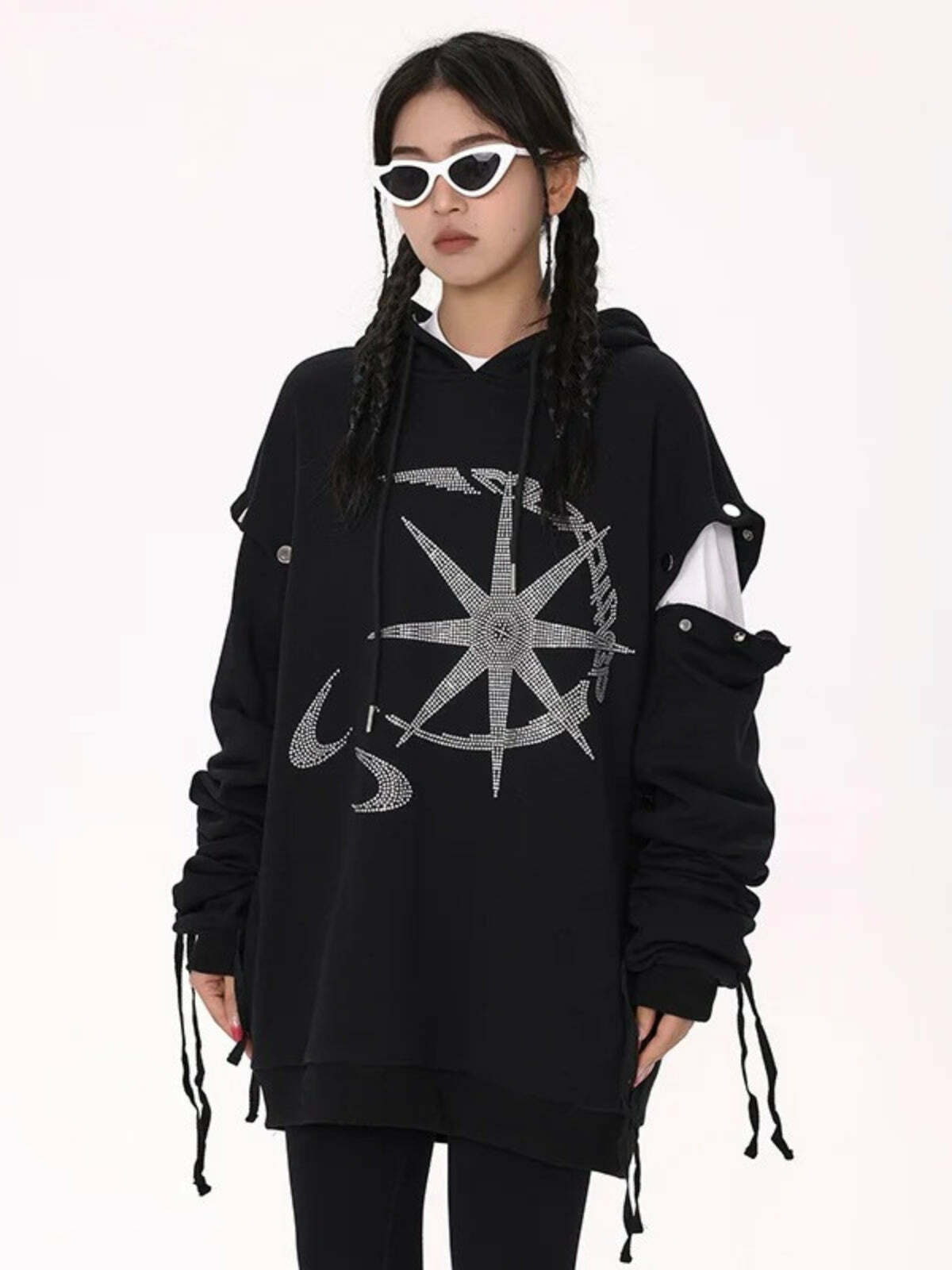sparkling rhinestone hoodie oversized glamour 3930