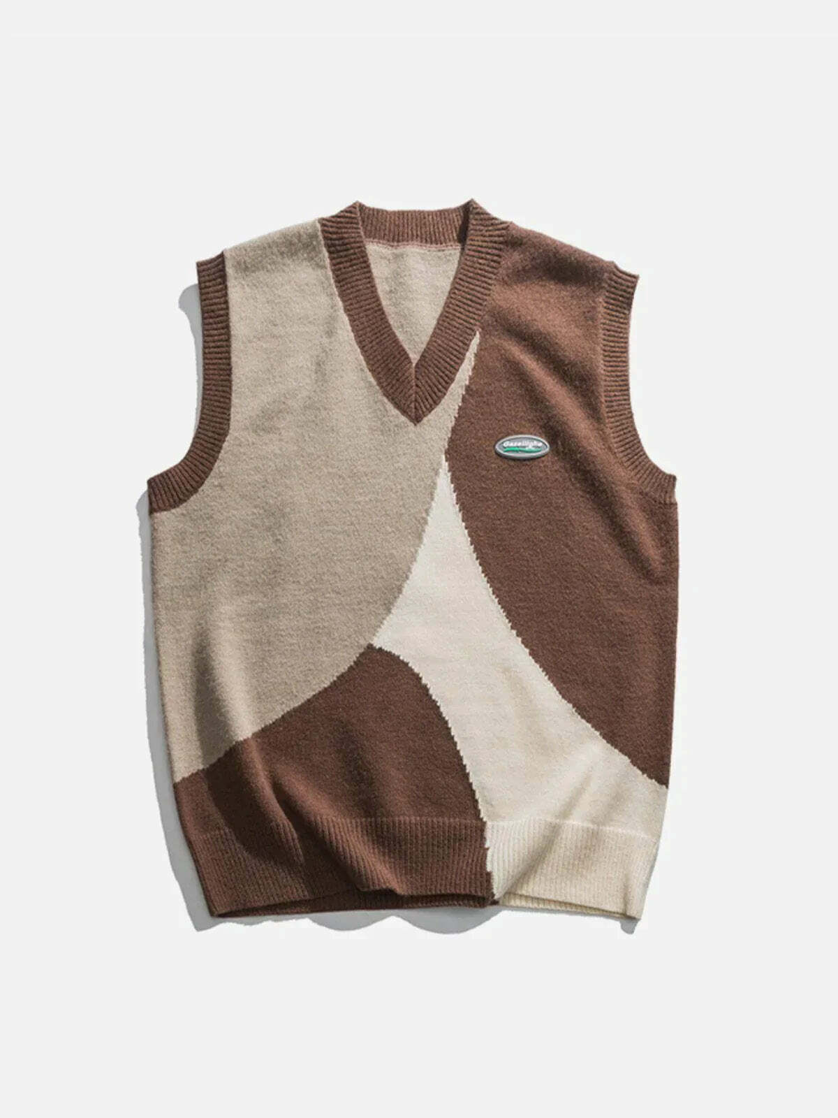 spliced vneck sweater vest edgy y2k streetwear essential 3665
