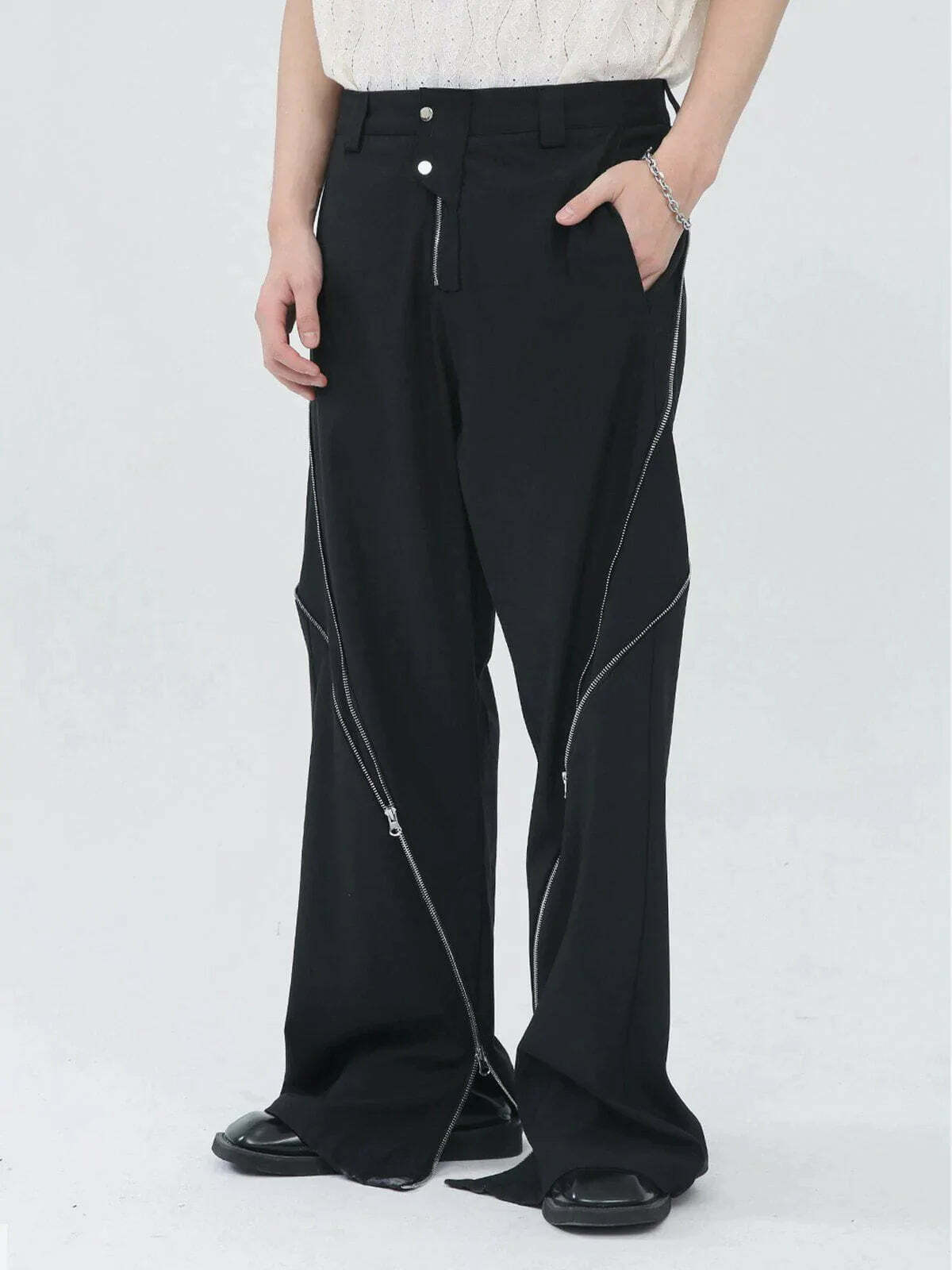 split zipup pants edgy & versatile streetwear 8023